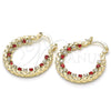Oro Laminado Small Hoop, Gold Filled Style with Garnet and White Cubic Zirconia, Diamond Cutting Finish, Golden Finish, 02.122.0104.1.25