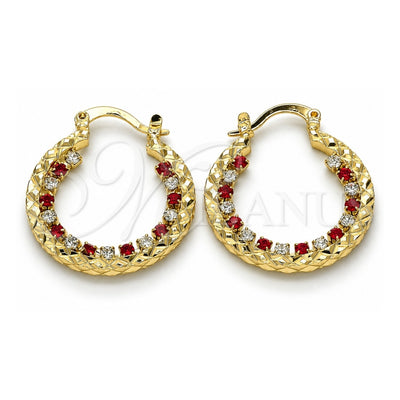 Oro Laminado Small Hoop, Gold Filled Style with Garnet and White Cubic Zirconia, Diamond Cutting Finish, Golden Finish, 02.122.0104.1.25