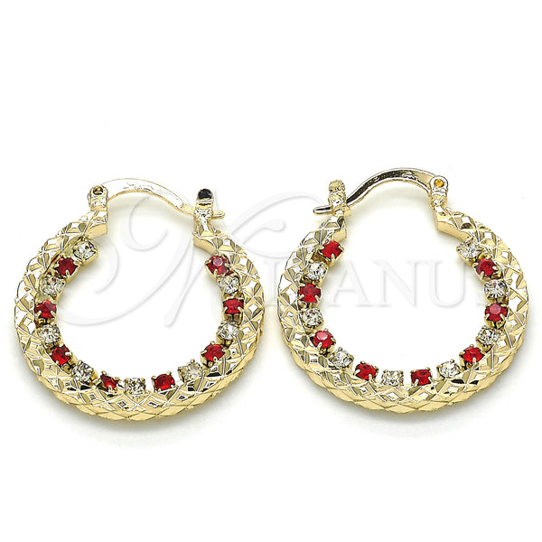 Gold Filled Hoop Earrings — Small Hoop with Garnet and White Cubic Zirconia — main product view — SKU 124531 | Oro Laminado aretes de aro — Small Hoop with Garnet and blanco Cubic Zirconia — SKU 124531