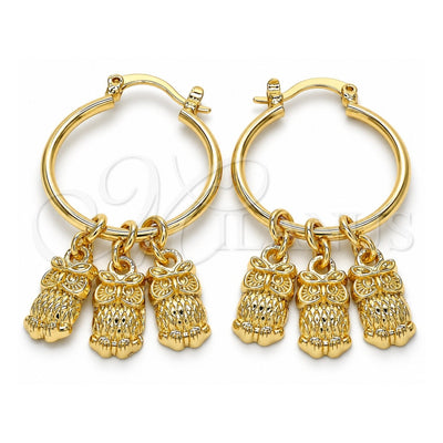 Oro Laminado Small Hoop, Gold Filled Style Owl Design, Polished, Golden Finish, 02.63.2629.25