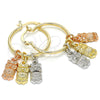 Oro Laminado Small Hoop, Gold Filled Style Owl Design, Polished, Tricolor, 02.63.2629.1.25