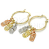 Oro Laminado Small Hoop, Gold Filled Style Owl Design, Polished, Tricolor, 02.63.2629.1.25