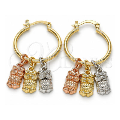 Oro Laminado Small Hoop, Gold Filled Style Owl Design, Polished, Tricolor, 02.63.2629.1.25