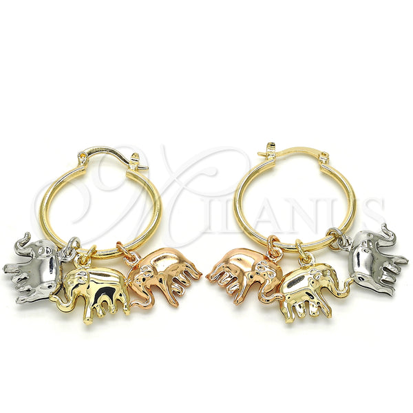 Gold Filled Hoop Earrings — Small Hoop Elephant Design Polished Tricolor 02.63. — main product view — SKU 124577 | Oro Laminado aretes de aro — Small Hoop Elephant diseño pulido Tricolor 02.63. — SKU 124577