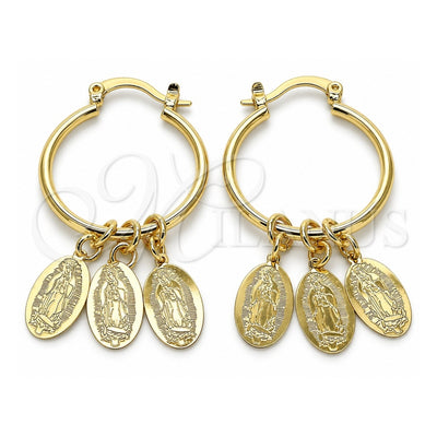 Oro Laminado Small Hoop, Gold Filled Style Guadalupe Design, Polished, Golden Finish, 02.63.2631.25
