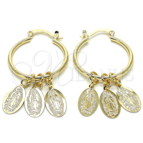 Oro Laminado Small Hoop, Gold Filled Style Guadalupe Design, Polished, Golden Finish, 02.63.2631.25