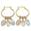 Oro Laminado Small Hoop, Gold Filled Style Guadalupe Design, Polished, Tricolor, 02.63.2631.1.25