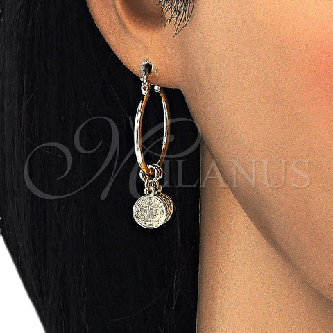 Oro Laminado Small Hoop, Gold Filled Style San Benito Design, Polished, Golden Finish, 02.63.2633.25