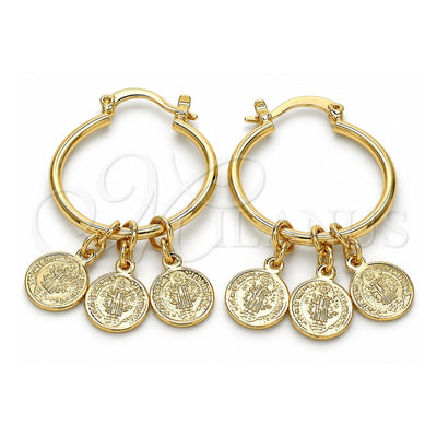 Oro Laminado Small Hoop, Gold Filled Style San Benito Design, Polished, Golden Finish, 02.63.2633.25