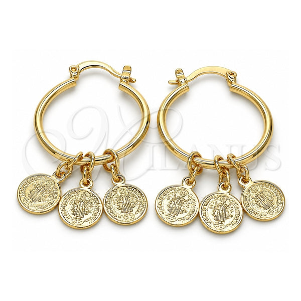 Oro Laminado Small Hoop, Gold Filled Style San Benito Design, Polished, Golden Finish, 02.63.2633.25