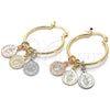 Oro Laminado Small Hoop, Gold Filled Style San Benito Design, Polished, Tricolor, 02.63.2633.1.25