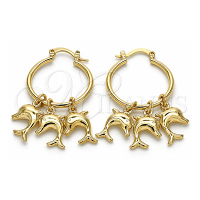 Oro Laminado Small Hoop, Gold Filled Style Dolphin Design, Polished, Golden Finish, 02.63.2634.25