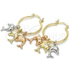Oro Laminado Small Hoop, Gold Filled Style Dolphin Design, Polished, Tricolor, 02.63.2634.1.25