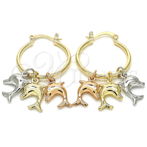 Gold Filled Hoop Earrings — Small Hoop Dolphin Design Polished Tricolor 02.63. — main product view — SKU 124585 | Oro Laminado aretes de aro — Small Hoop Dolphin diseño pulido Tricolor 02.63. — SKU 124585