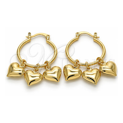Oro Laminado Small Hoop, Gold Filled Style Heart and Hollow Design, Polished, Golden Finish, 02.63.2635.25