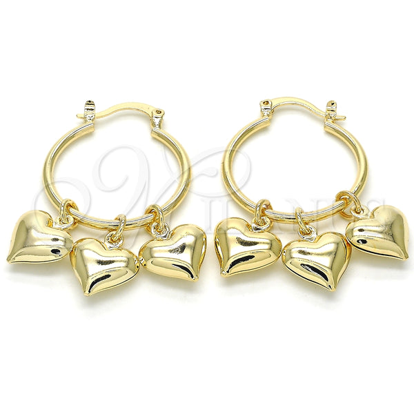 Oro Laminado Small Hoop, Gold Filled Style Heart and Hollow Design, Polished, Golden Finish, 02.63.2635.25