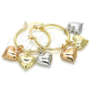 Oro Laminado Small Hoop, Gold Filled Style Heart Design, Polished, Tricolor, 02.63.2635.1.25