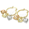 Oro Laminado Small Hoop, Gold Filled Style Heart Design, Polished, Tricolor, 02.63.2635.1.25