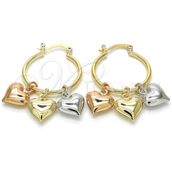 Gold Filled Hoop Earrings — Small Hoop Heart Design Polished Tricolor 02.63. — main product view — SKU 124587 | Oro Laminado aretes de aro — Small Hoop corazón diseño pulido Tricolor 02.63. — SKU 124587