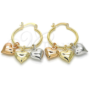Gold Filled Hoop Earrings — Small Hoop Heart Design Polished Tricolor 02.63. — main product view — SKU 124587 | Oro Laminado aretes de aro — Small Hoop corazón diseño pulido Tricolor 02.63. — SKU 124587