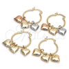 Oro Laminado Small Hoop, Gold Filled Style Heart Design, Polished, Tricolor, 02.63.2635.1.25
