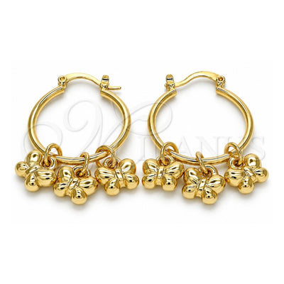 Oro Laminado Small Hoop, Gold Filled Style Butterfly Design, Polished, Golden Finish, 02.63.2636.25