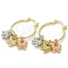 Oro Laminado Small Hoop, Gold Filled Style Butterfly Design, Polished, Tricolor, 02.63.2636.1.25