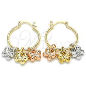 Gold Filled Hoop Earrings — Small Hoop Butterfly Design Polished Tricolor 02.63. — main product view — SKU 124589 | Oro Laminado aretes de aro — Small Hoop Butterfly diseño pulido Tricolor 02.63. — SKU 124589