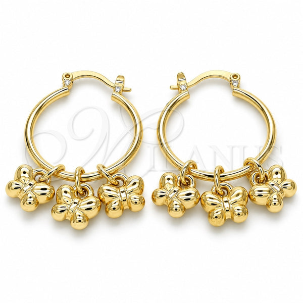 Oro Laminado Small Hoop, Gold Filled Style Butterfly Design, Polished, Tricolor, 02.63.2636.1.25
