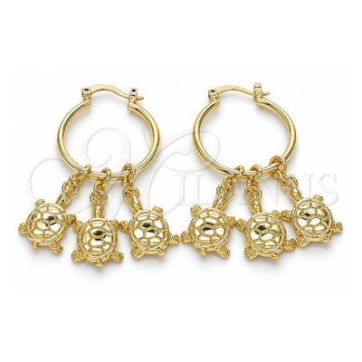 Oro Laminado Small Hoop, Gold Filled Style Turtle Design, Polished, Golden Finish, 02.63.2637.25