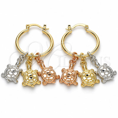 Oro Laminado Small Hoop, Gold Filled Style Turtle Design, Polished, Tricolor, 02.63.2637.1.25