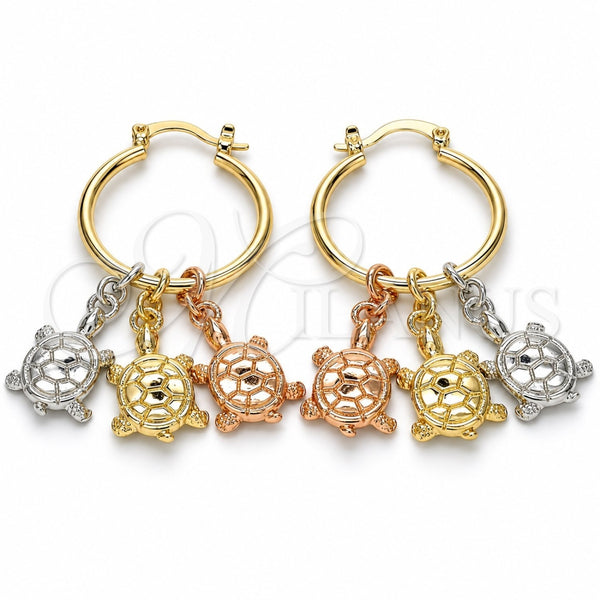 Oro Laminado Small Hoop, Gold Filled Style Turtle Design, Polished, Tricolor, 02.63.2637.1.25