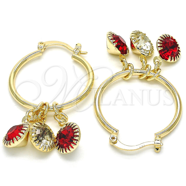 Gold Filled Hoop Earrings — Small Hoop with Garnet and White Crystal Polished — main product view — SKU 124593 | Oro Laminado aretes de aro — Small Hoop with Garnet and cristal blanco pulido — SKU 124593
