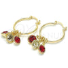 Oro Laminado Small Hoop, Gold Filled Style with Garnet and White Crystal, Polished, Golden Finish, 02.63.2638.1.25