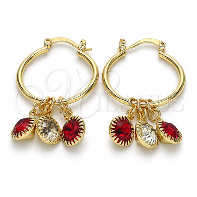 Oro Laminado Small Hoop, Gold Filled Style with Garnet and White Crystal, Polished, Golden Finish, 02.63.2638.1.25