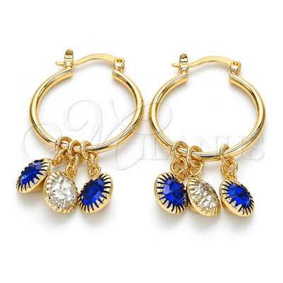 Oro Laminado Small Hoop, Gold Filled Style with Sapphire Blue and White Crystal, Polished, Golden Finish, 02.63.2638.2.25