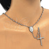 Sterling Silver Thin Rosary, Virgen Maria and Cross Design, Polished, Rhodium Finish, 09.285.0001.28