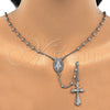 Sterling Silver Thin Rosary, Virgen Maria and Cross Design, Polished, Rhodium Finish, 09.285.0002.28