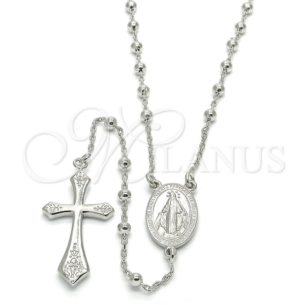 Sterling Silver Thin Rosary, Virgen Maria and Cross Design, Polished, Rhodium Finish, 09.285.0002.28