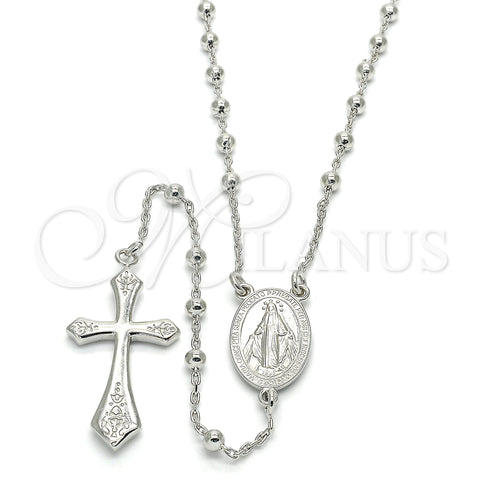 Sterling Silver Thin Rosary, Virgen Maria and Cross Design, Polished, Rhodium Finish, 09.285.0002.28