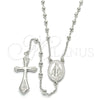 Sterling Silver Thin Rosary, Virgen Maria and Cross Design, Polished, Rhodium Finish, 09.285.0002.28