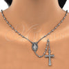 Sterling Silver Thin Rosary, Virgen Maria and Cross Design, Polished, Rhodium Finish, 09.285.0003.28