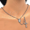 Sterling Silver Thin Rosary, Virgen Maria and Cross Design, Polished, Rhodium Finish, 09.285.0003.28