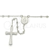 Sterling Silver Thin Rosary, Virgen Maria and Cross Design, Polished, Rhodium Finish, 09.285.0003.28