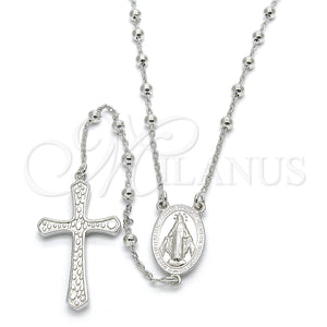 Sterling Silver Jewelry — Thin Rosary Virgen Maria and Cross Design Polished — main product view — SKU 124597 | Plata 925 joyería — Thin Rosary Virgen Maria and cruz diseño pulido — SKU 124597