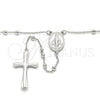 Sterling Silver Thin Rosary, Virgen Maria and Cross Design, Polished, Rhodium Finish, 09.285.0004.28