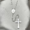 Sterling Silver Thin Rosary, Virgen Maria and Cross Design, Polished, Rhodium Finish, 09.285.0004.28