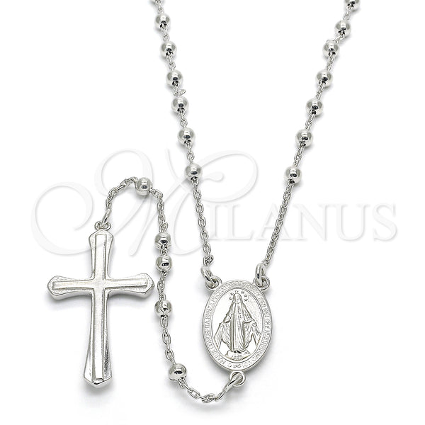 Sterling Silver Thin Rosary, Virgen Maria and Cross Design, Polished, Rhodium Finish, 09.285.0004.28