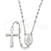 Sterling Silver Thin Rosary, Virgen Maria and Cross Design, Polished, Rhodium Finish, 09.285.0004.28