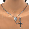 Sterling Silver Thin Rosary, Virgen Maria and Cross Design, Polished, Rhodium Finish, 09.285.0005.28
